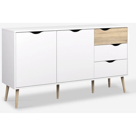 AHD AMAZING HOME DESIGN Buffet de salon style scandinave 2 portes 3 tiroirs bois blanc Kinitoo