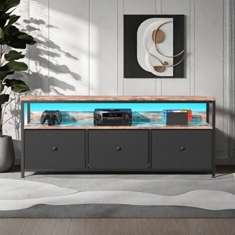 Buffet de salon - TANANT - Buffet avec LED - Noir - 1 étagère - 3 tiroirs