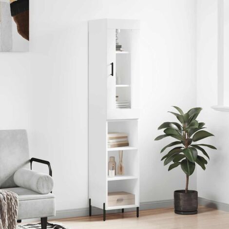 Buffet de Salon,Buffet Commode industriel haut Blanc 34,5x34x180 cm Bois d'ingénierie -QS30535