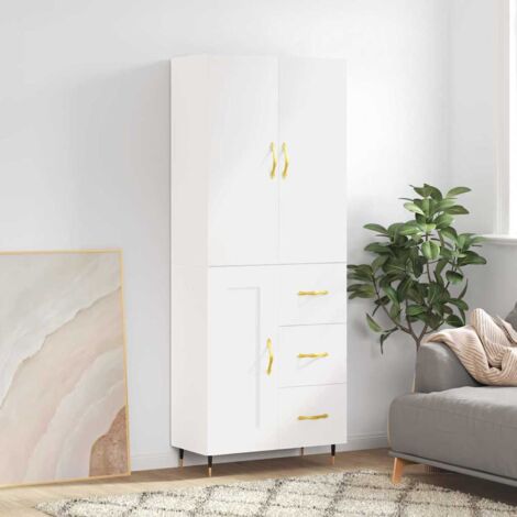 Buffet de Salon,Buffet Commode industriel haut Blanc 69,5x34x180 cm Bois d'ingénierie -QS10175