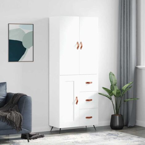Buffet de Salon,Buffet Commode industriel haut Blanc 69,5x34x180 cm Bois d'ingénierie -QS27556
