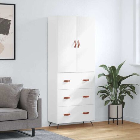 Buffet de Salon,Buffet Commode industriel haut Blanc 69,5x34x180 cm Bois d'ingénierie -QS31224