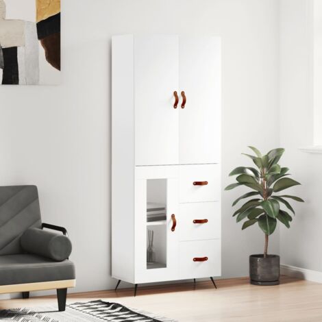 Buffet de Salon,Buffet Commode industriel haut Blanc 69,5x34x180 cm Bois d'ingénierie -QS44118