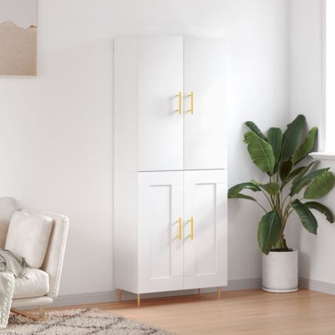 Buffet de Salon,Buffet Commode industriel haut Blanc 69,5x34x180 cm Bois d'ingénierie -QS76983