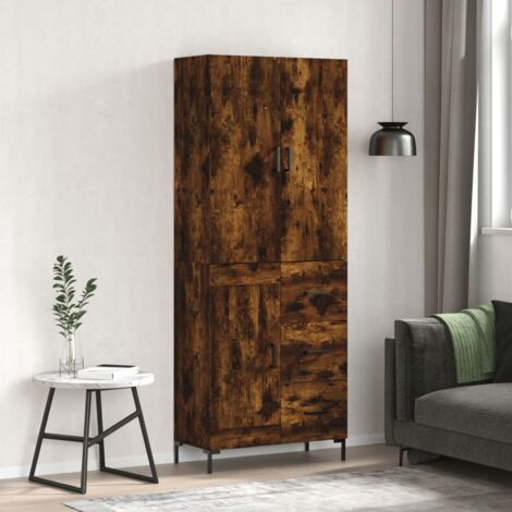 Buffet de Salon,Buffet Commode industriel haut Chêne fumé 69,5x34x180 cm Bois d'ingénierie -QS31111
