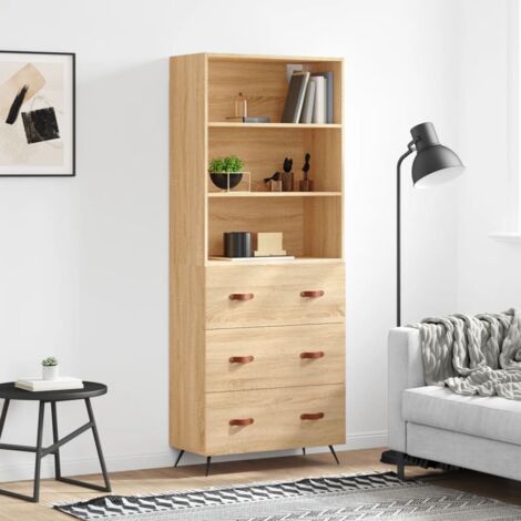 Buffet de Salon,Buffet Commode industriel haut Chêne sonoma 69,5x34x180 cm Bois d'ingénierie -QS46108