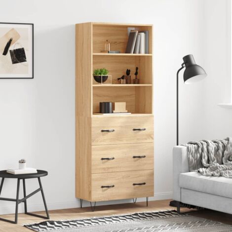 Buffet de Salon,Buffet Commode industriel haut Chêne sonoma 69,5x34x180 cm Bois d'ingénierie -QS55318