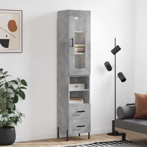 Buffet de Salon,Buffet Commode industriel haut Gris béton 34,5x34x180 cm Bois d'ingénierie -QS16556