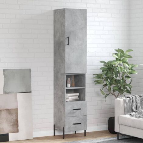 Buffet de Salon,Buffet Commode industriel haut Gris béton 34,5x34x180 cm Bois d'ingénierie -QS53739