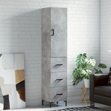 Buffet de Salon,Buffet Commode industriel haut Gris béton 34,5x34x180 cm Bois d'ingénierie -QS61273
