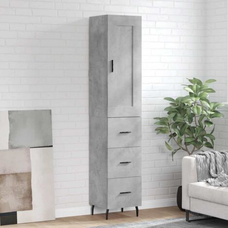 Buffet de Salon,Buffet Commode industriel haut Gris béton 34,5x34x180 cm Bois d'ingénierie -QS74177