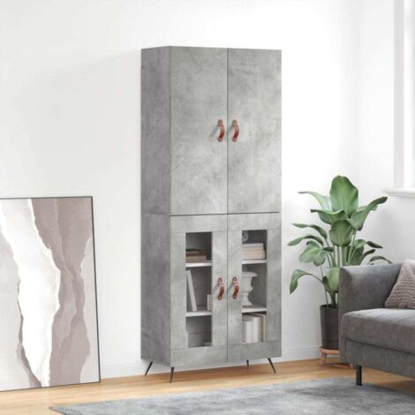 Buffet de Salon,Buffet Commode industriel haut Gris béton 69,5x34x180 cm Bois d'ingénierie -QS13680