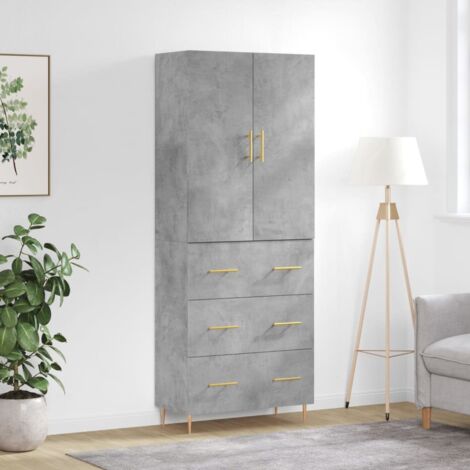 Buffet de Salon,Buffet Commode industriel haut Gris béton 69,5x34x180 cm Bois d'ingénierie -QS14450