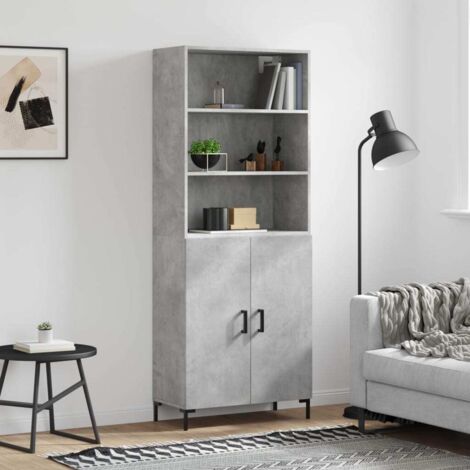 Buffet de Salon,Buffet Commode industriel haut Gris béton 69,5x34x180 cm Bois d'ingénierie -QS15644