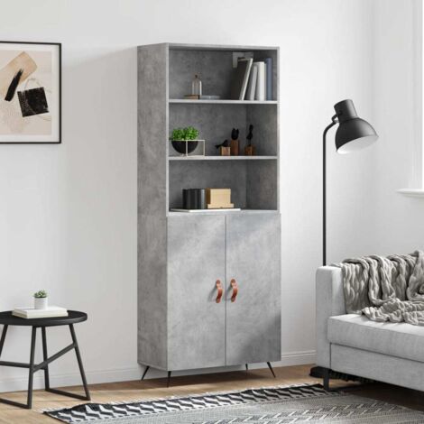 Buffet de Salon,Buffet Commode industriel haut Gris béton 69,5x34x180 cm Bois d'ingénierie -QS20383