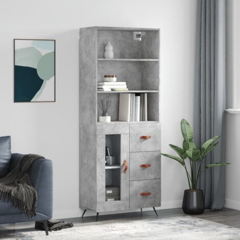 Buffet de Salon,Buffet Commode industriel haut Gris béton 69,5x34x180 cm Bois d'ingénierie -QS23843