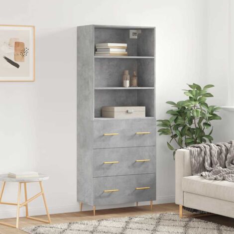 Buffet de Salon,Buffet Commode industriel haut Gris béton 69,5x34x180 cm Bois d'ingénierie -QS26741
