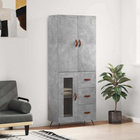 Buffet de Salon,Buffet Commode industriel haut Gris béton 69,5x34x180 cm Bois d'ingénierie -QS47878
