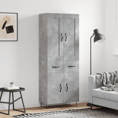 Buffet de Salon,Buffet Commode industriel haut Gris béton 69,5x34x180 cm Bois d'ingénierie -QS52770