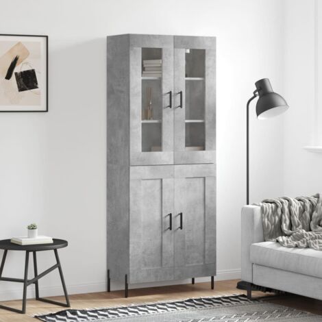 Buffet de Salon,Buffet Commode industriel haut Gris béton 69,5x34x180 cm Bois d'ingénierie -QS62713