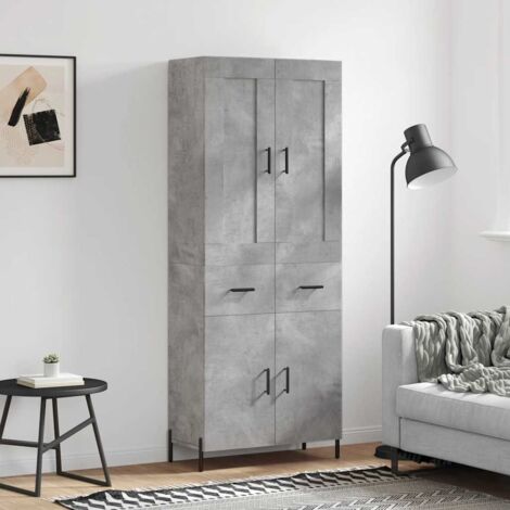 Buffet de Salon,Buffet Commode industriel haut Gris béton 69,5x34x180 cm Bois d'ingénierie -QS74648