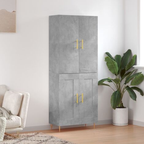Buffet de Salon,Buffet Commode industriel haut Gris béton 69,5x34x180 cm Bois d'ingénierie -QS85435