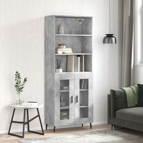 Buffet de Salon,Buffet Commode industriel haut Gris béton 69,5x34x180 cm Bois d'ingénierie -QS93266
