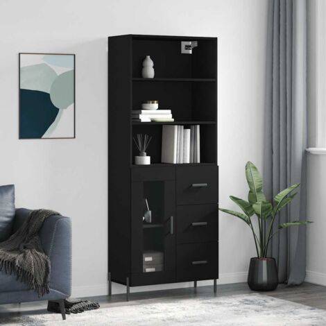 Buffet de Salon,Buffet Commode industriel haut Noir 69,5x34x180 cm Bois d'ingénierie -QS39052