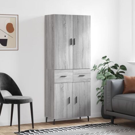 Buffet de Salon,Buffet Commode industriel haut Sonoma gris 69,5x34x180 cm Bois d'ingénierie -QS32784