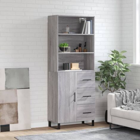 Buffet de Salon,Buffet Commode industriel haut Sonoma gris 69,5x34x180 cm Bois d'ingénierie -QS38017