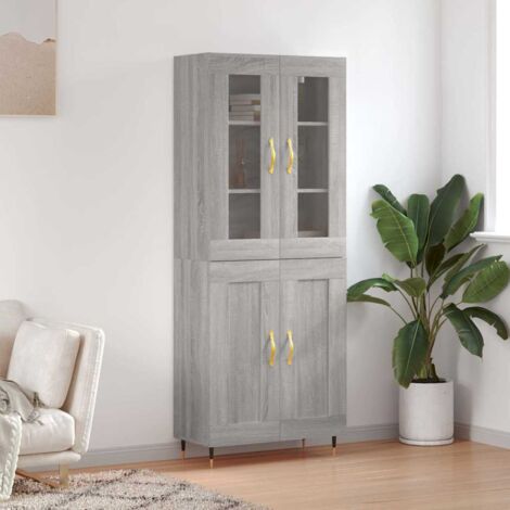 Buffet de Salon,Buffet Commode industriel haut Sonoma gris 69,5x34x180 cm Bois d'ingénierie -QS86147
