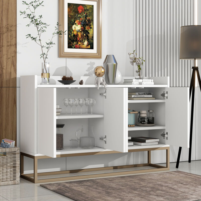 Buffet de Style minimaliste moderne, 4 portes, sans poignées, pour salle à manger, salon, cuisine, blanc