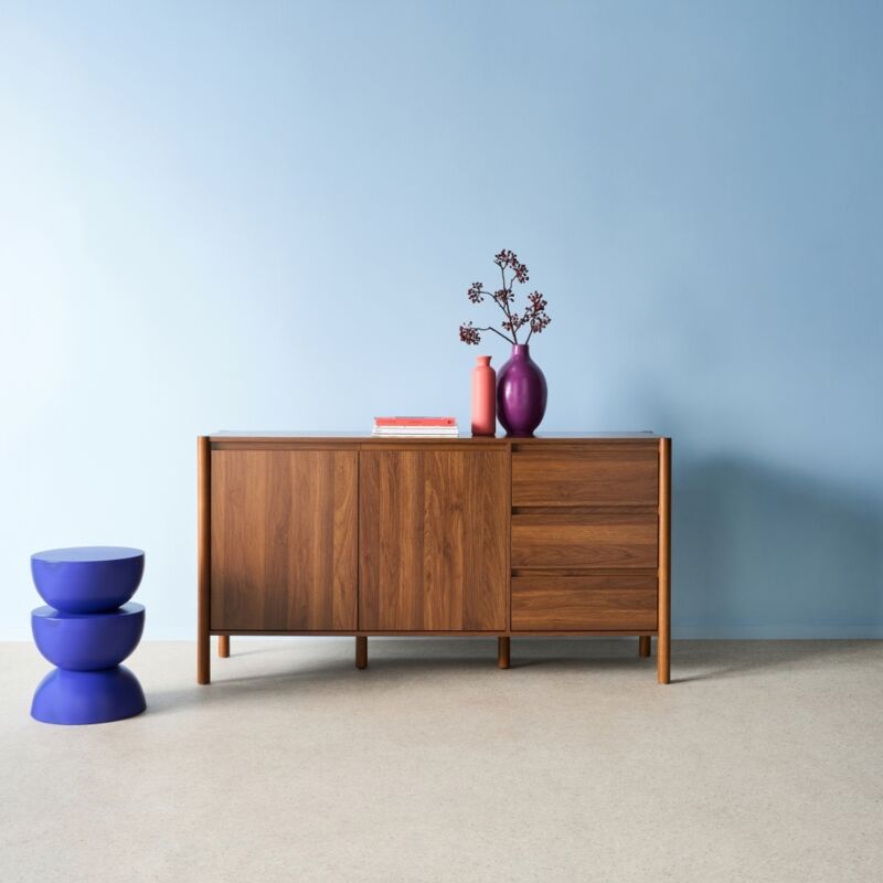 Buffet décor bois 2 portes 3 tiroirs 150cm noyer - 150 x 42 x 78.5 cm - Harmony