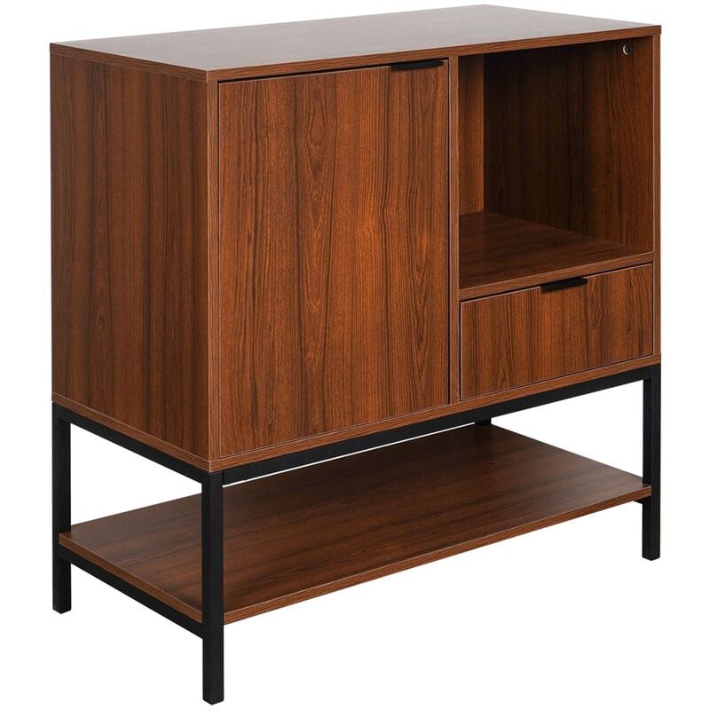 Buffet en décor noyer et pieds et poignées en métal noir L 80cm - 1 porte. 1 tiroir et 2 étagères. buffet haut. vaisselier