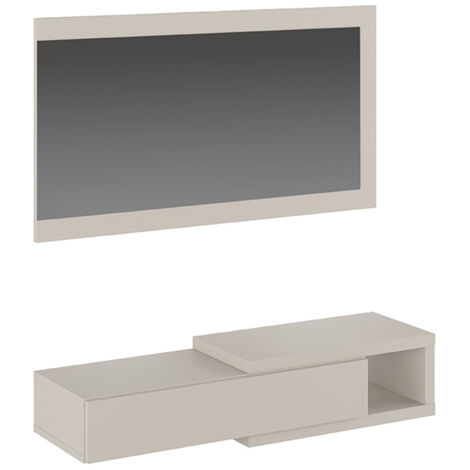 Buffet d'entrée, meuble d'entrée coloris beige + miroir - longueur 91,50 x profondeur 26 x hauteur 65,2 cm