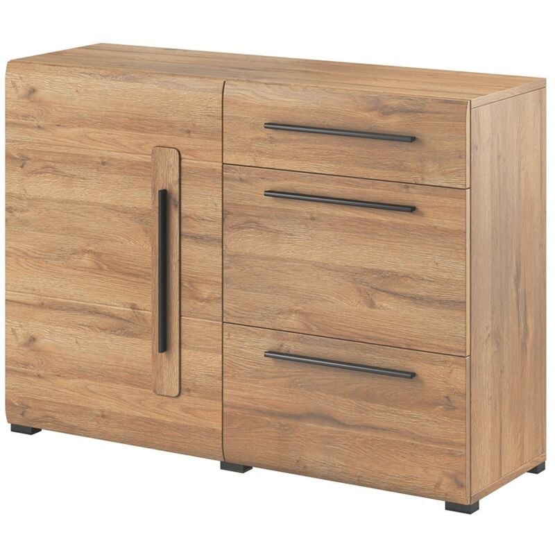 Buffet design 120cm. Collection BREDA une porte et trois tiroirs. Coloris chêne.
