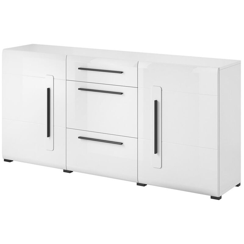 Meublorama - Buffet design 180 cm collection breda – 2 portes et 3 tiroirs, coloris blanc