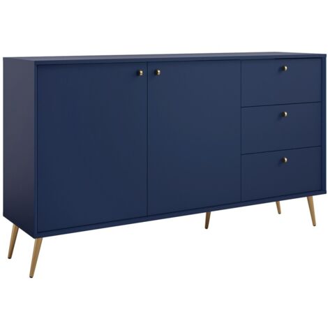 Buffet design AZURÉA – 2 portes & 3 tiroirs – Bleu profond – 156x89x41 cm