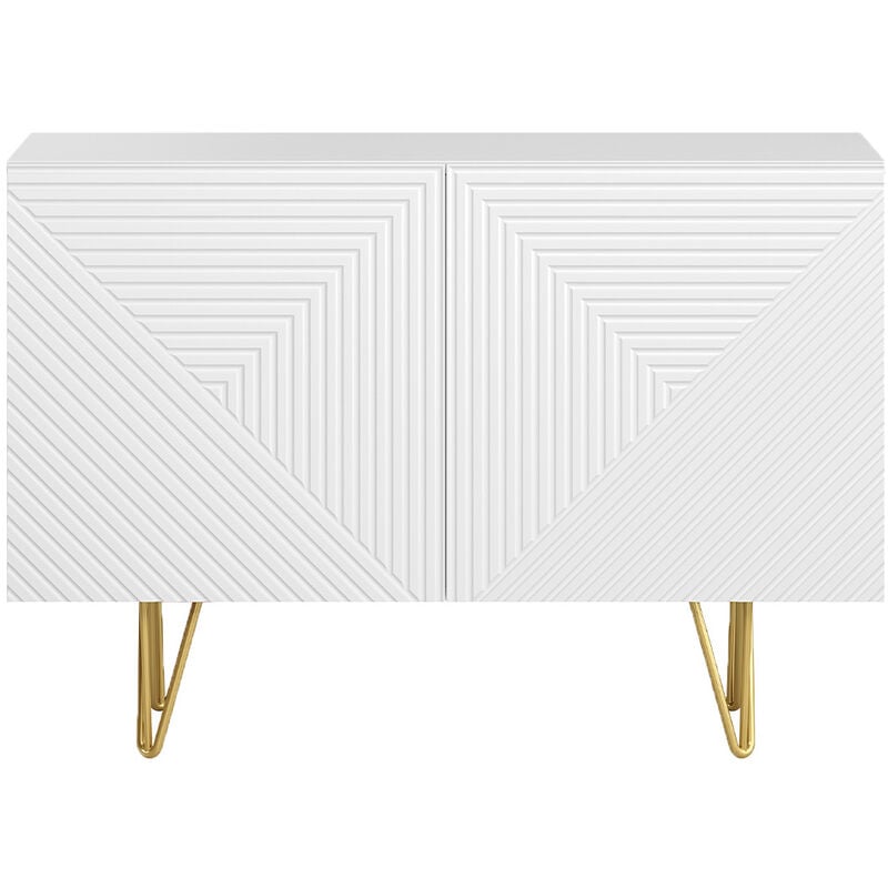 Miliboo - Buffet design gravé blanc mat et métal doré 2 portes L107 cm ozen