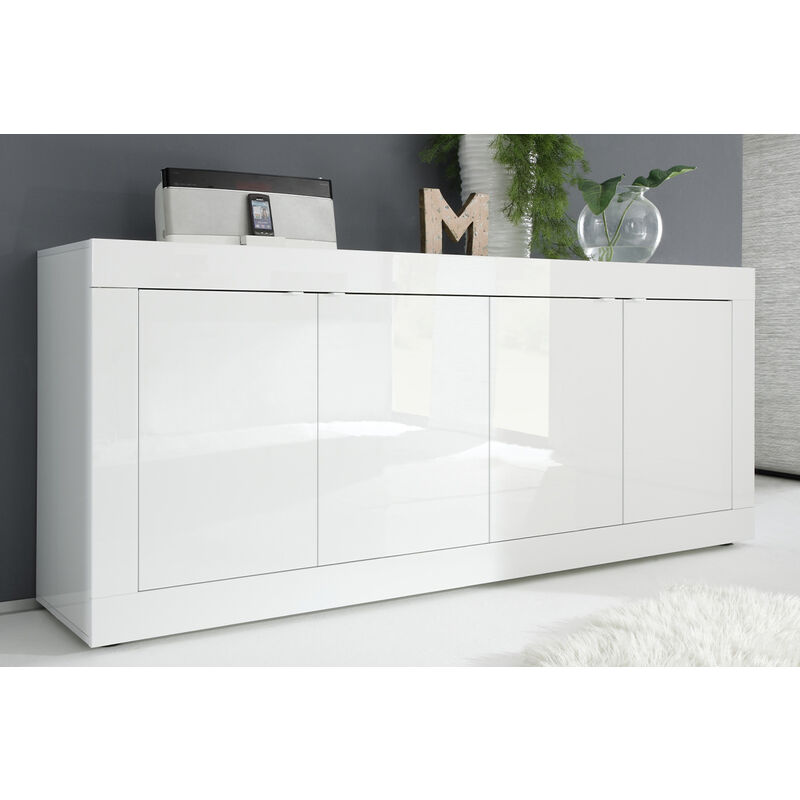 Miliboo - Buffet design blanc laqué brillant 4 portes L207 cm latte