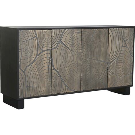 Buffet design bois sculpté inspiration tronc naturel style balinais - Bois clair veiné noir