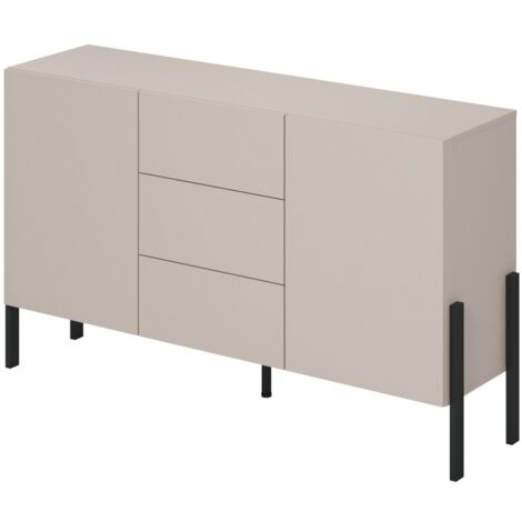 Buffet design collection SALMA - 2 portes & 3 tiroirs – Beige & noir mat, 154×90×40 cm