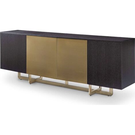 buffet design contemporain 4 portes coloris charbon et laiton - charbon et laiton doré