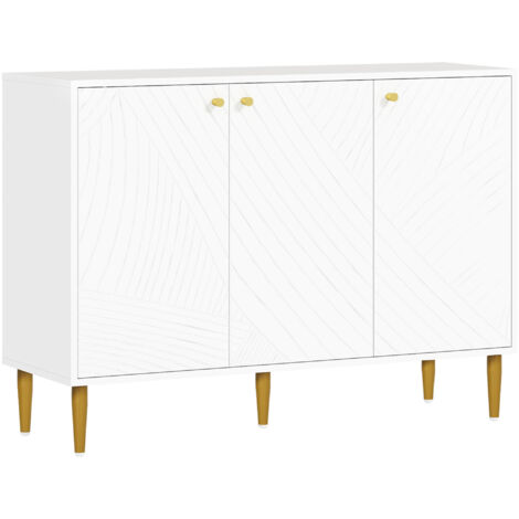 Buffet design graphique - 3 portes, 2 étagères - métal doré blanc