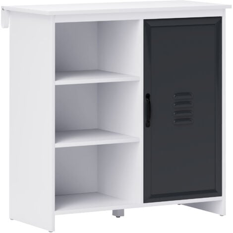 HOMCOM Buffet design industriel - meuble de rangement 3 niches placard - panneaux particules aspect bois veinage porte métal noir