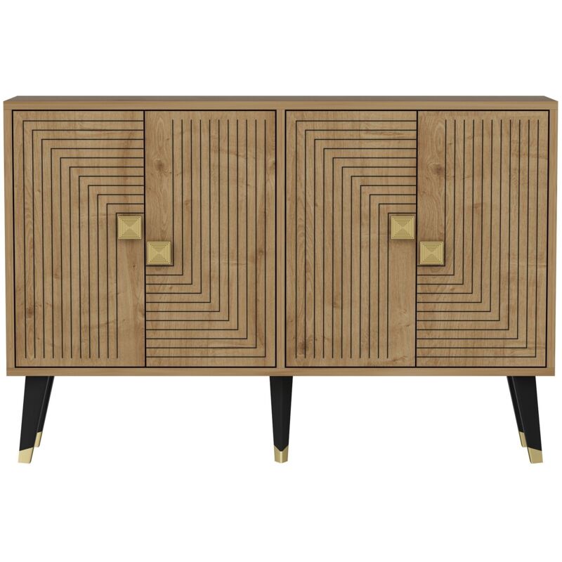 Buffet 4 portes 120x30x80 cm décor chêne et noir Buffet 4 portes 120x30x80 cm décor chêne et noir
