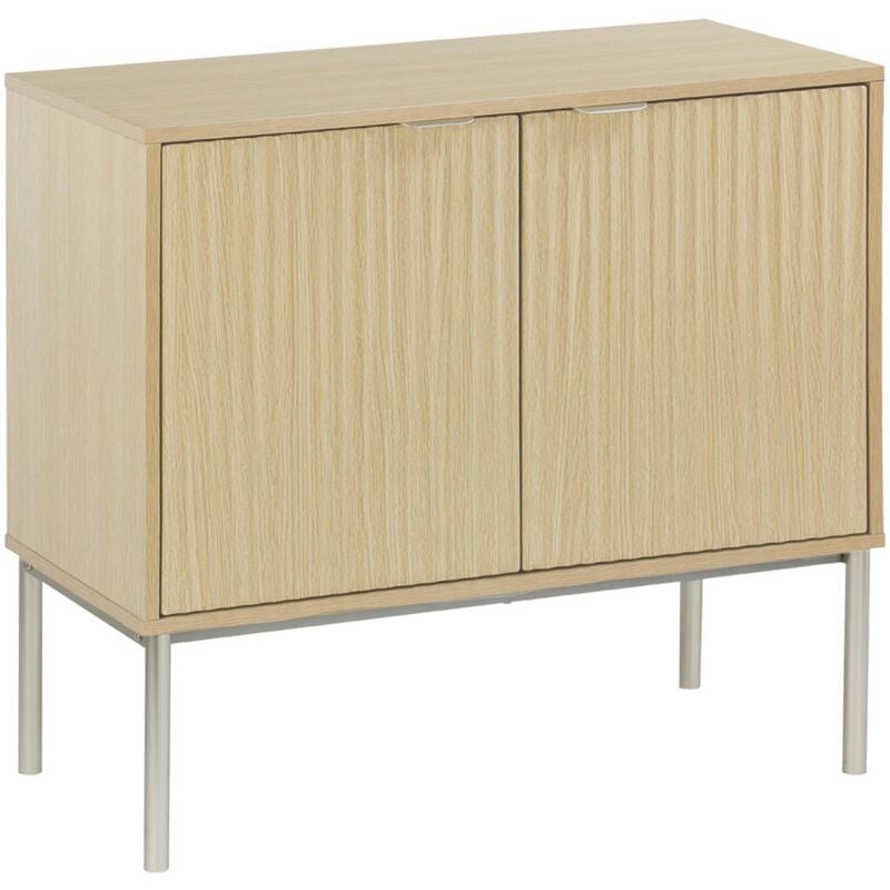 Buffet effet bois rainuré et métal champagne. 2 portes 80cm. buffet bas