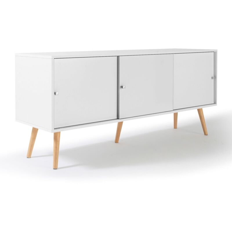 Buffet bas scandinave 135 cm effie 3 portes bois blanc