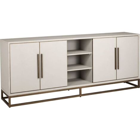 Buffet élégant en chêne et laiton 4 portes - Blanc cassé avec touches de bronze