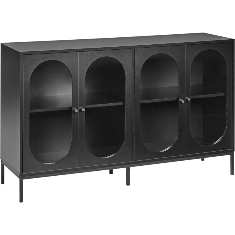 Beliani - Buffet Élégant en Verre Trempé et Panneaux de Particules avec Étagères et Pieds en Fer Salle à Manger Noir Langford